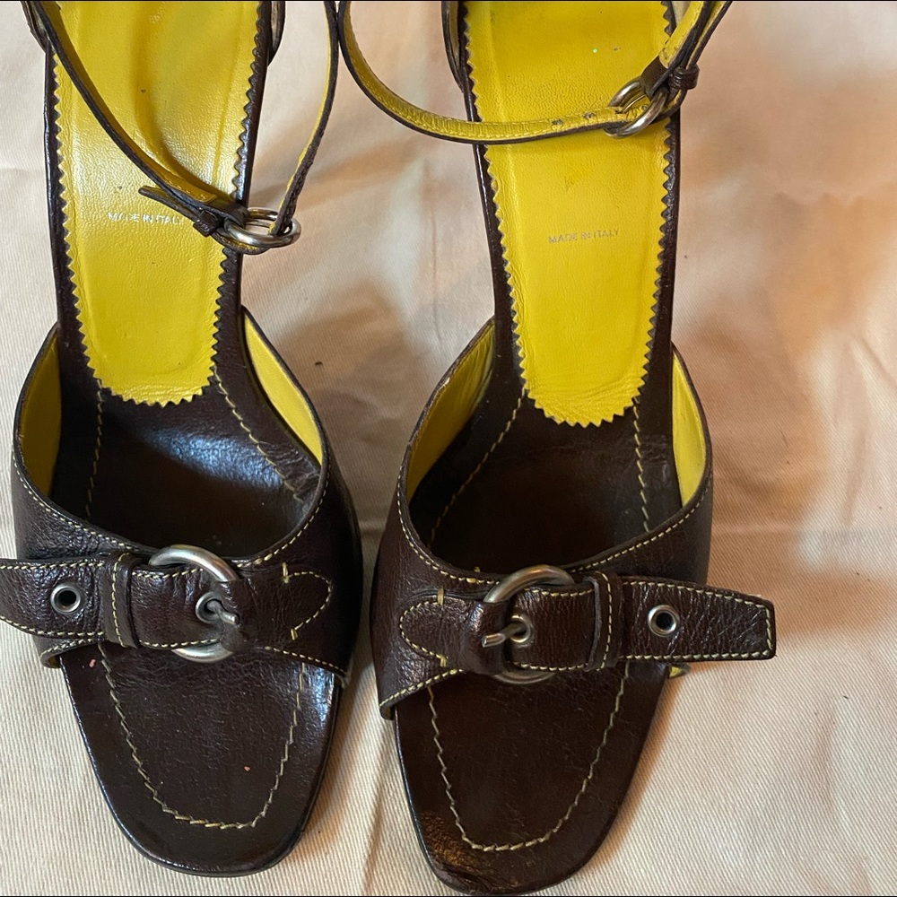 Prada Stiletto Brown Leather Strappy Heels S 8.5